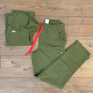 Figs Olive Joggers with Vibrant Red Drawstring
